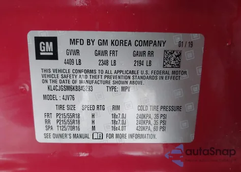 2019 Buick Encore Awd Essence z USA, uszkodzony, nr VIN KL4CJGSM6KB845293